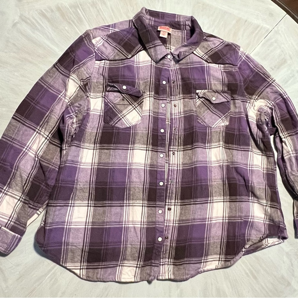 Purple and brown flannel shirt